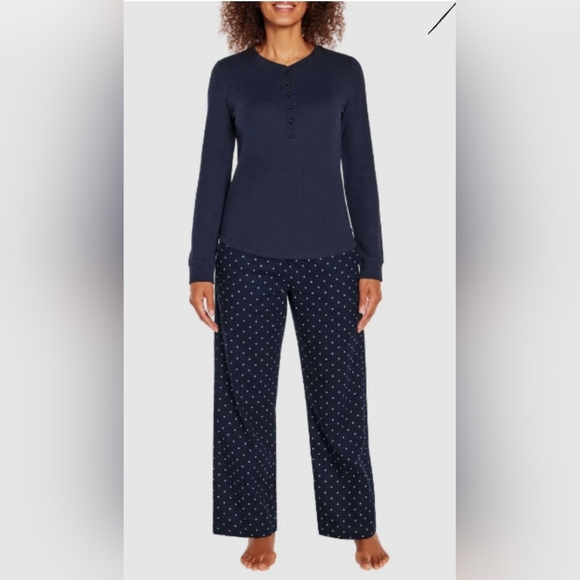 GAP Women's Long Sleeve Thermal Shirt and Flannel Pant 2 Piece Pajama Set - Picture 1 of 10